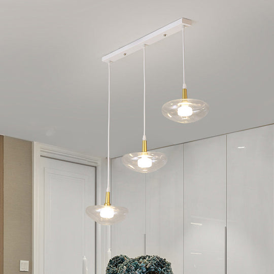 Vintage Oval Clear Glass Chandelier - Elegant Dining Room Pendant Lamp With 3 Bulbs And Stylish