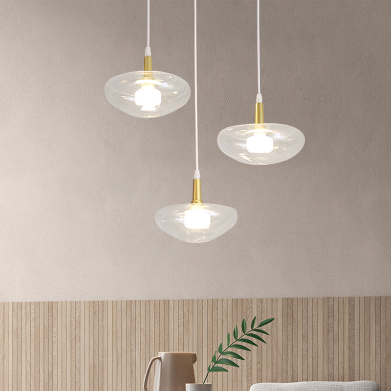 Vintage Oval Clear Glass Chandelier - Elegant Dining Room Pendant Lamp With 3 Bulbs And Stylish