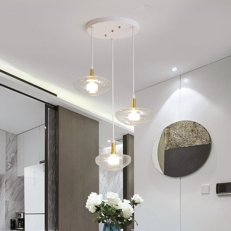 Vintage Clear Glass Chandelier: Oval Multi Light - 3 Bulb Pendant Lamp For Dining Room With Canopy