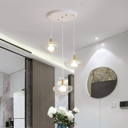 Vintage Clear Glass Chandelier: Oval Multi Light - 3 Bulb Pendant Lamp For Dining Room With Canopy