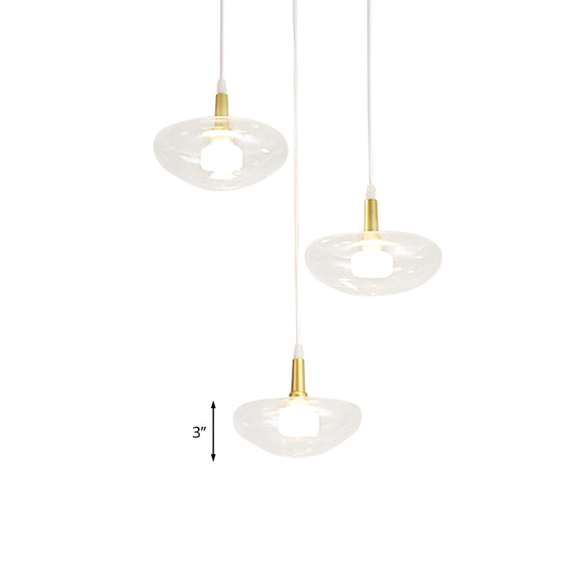 Vintage Clear Glass Chandelier: Oval Multi Light - 3 Bulb Pendant Lamp For Dining Room With Canopy