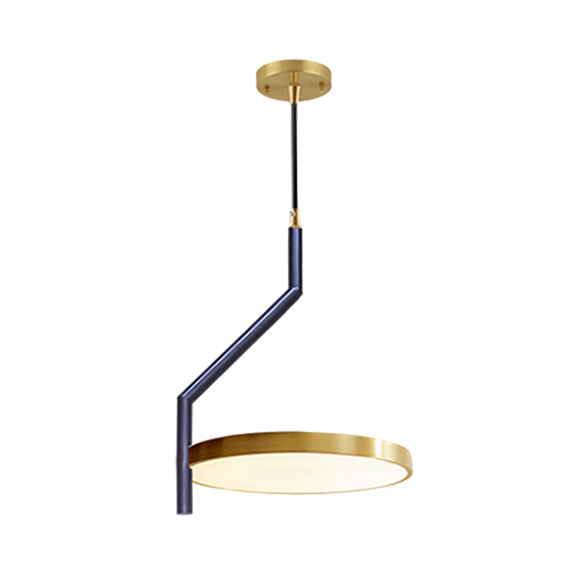 Modern Black & Gold Circle Ceiling Pendant Light With Led Curved Rod - Perfect For Living Room