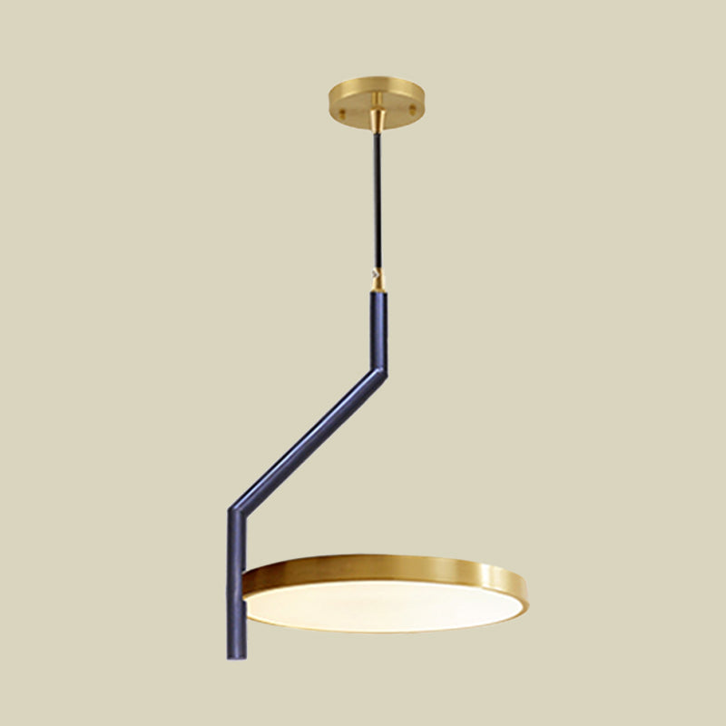 Modern Black & Gold Circle Ceiling Pendant Light With Led Curved Rod - Perfect For Living Room