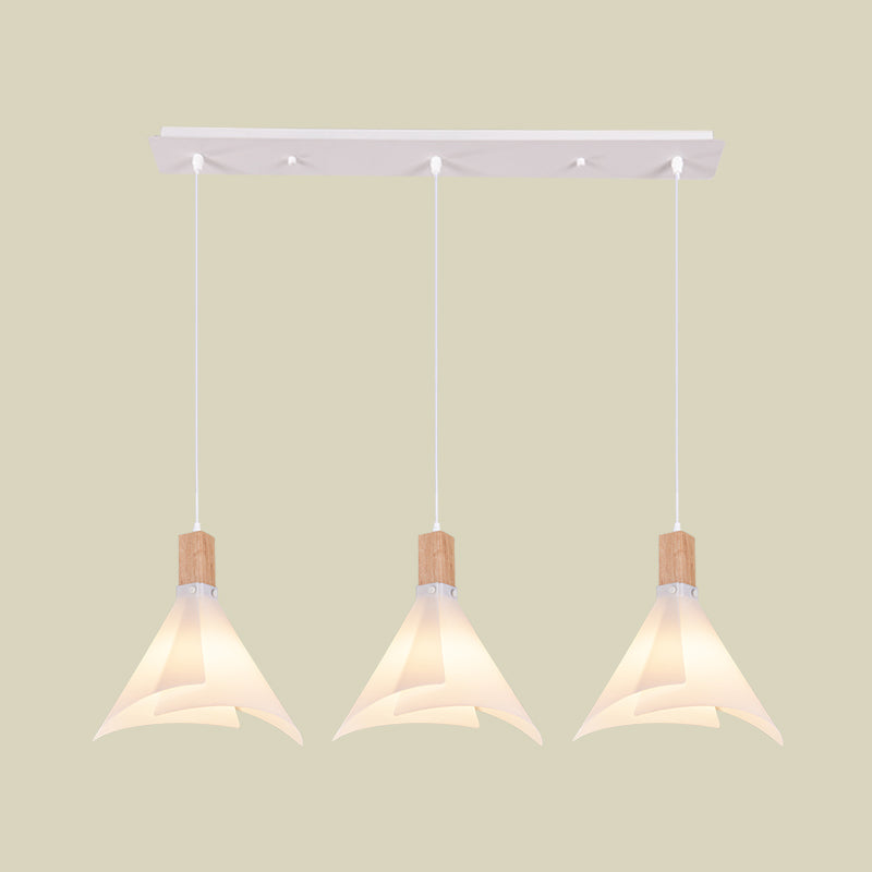 Modernist Acrylic Conical Pendant With 3 White Suspension Lamp Heads - Ideal For Living Room