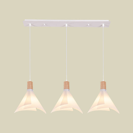 Modernist Acrylic Conical Pendant With 3 White Suspension Lamp Heads - Ideal For Living Room