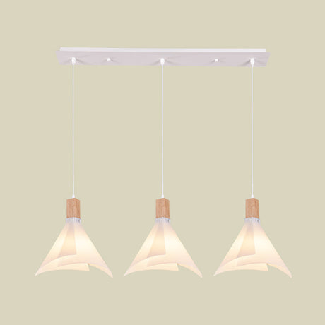 Modern Acrylic Pendant Light With 3 White Conical Heads For Living Room