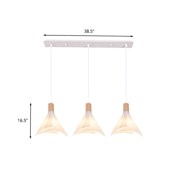 Modernist Acrylic Conical Pendant With 3 White Suspension Lamp Heads - Ideal For Living Room