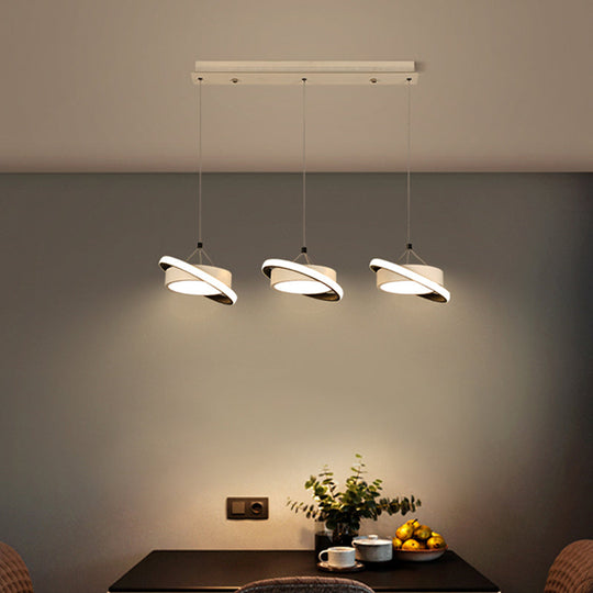 Contemporary Metal Drum Pendant Light With 3 Bulbs And Rotatable Ring In Warm/White