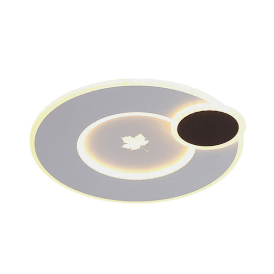 Modern Round Led Ceiling Light With Maple Leaf Pattern - 16/19.5 Wide White Flushmount For Bedrooms