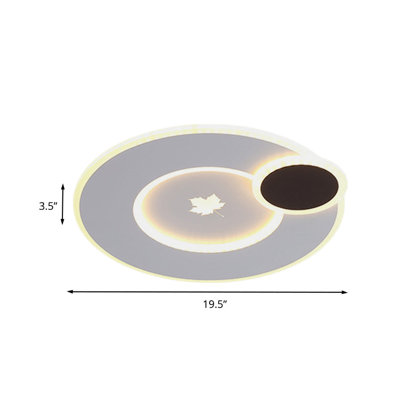 Modern Round Led Ceiling Light With Maple Leaf Pattern - 16’/19.5’ Wide White Flushmount For