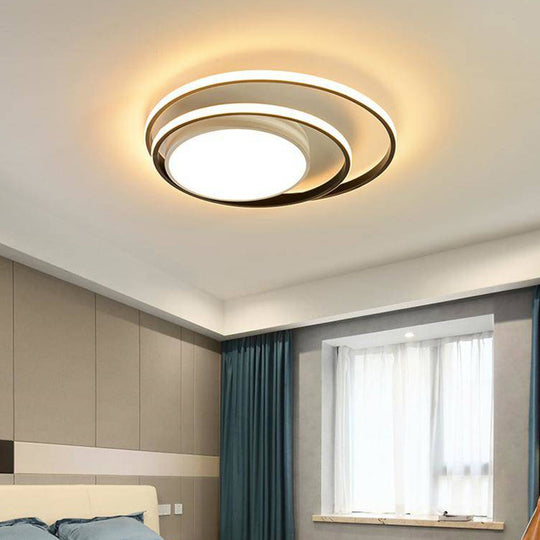 Led Bedroom Flush Mount Fixture With Dual Rings Acrylic Shade In Warm/White Light 16’/19.5’