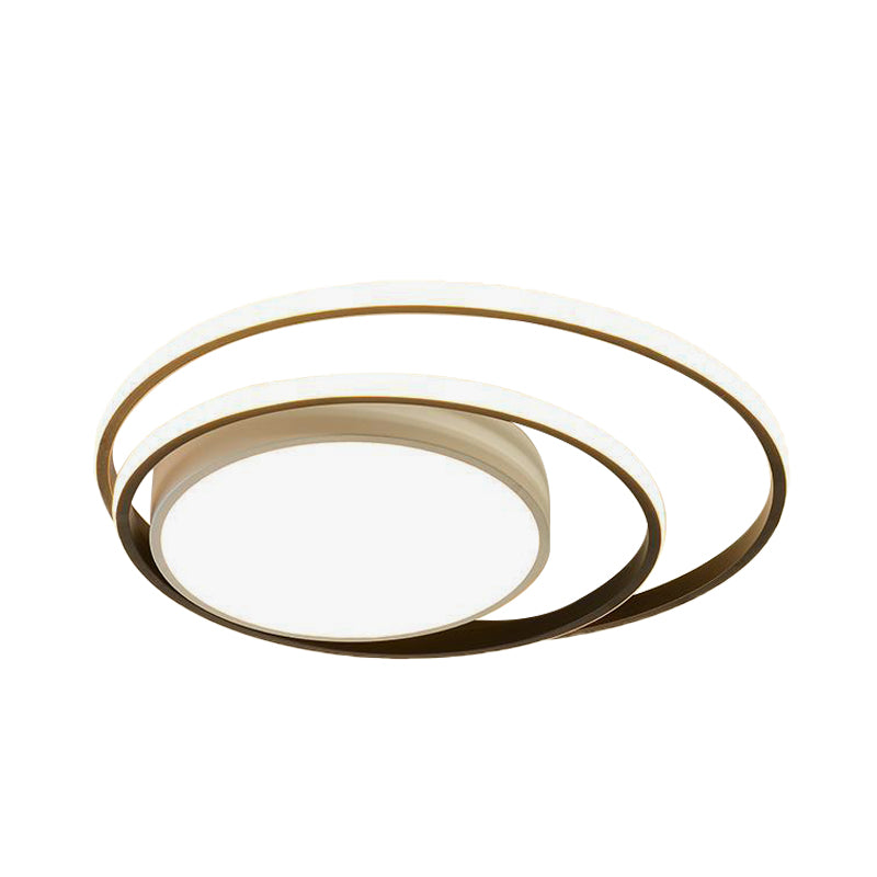 Led Bedroom Flush Mount Fixture With Dual Rings Acrylic Shade In Warm/White Light 16/19.5 Wide -