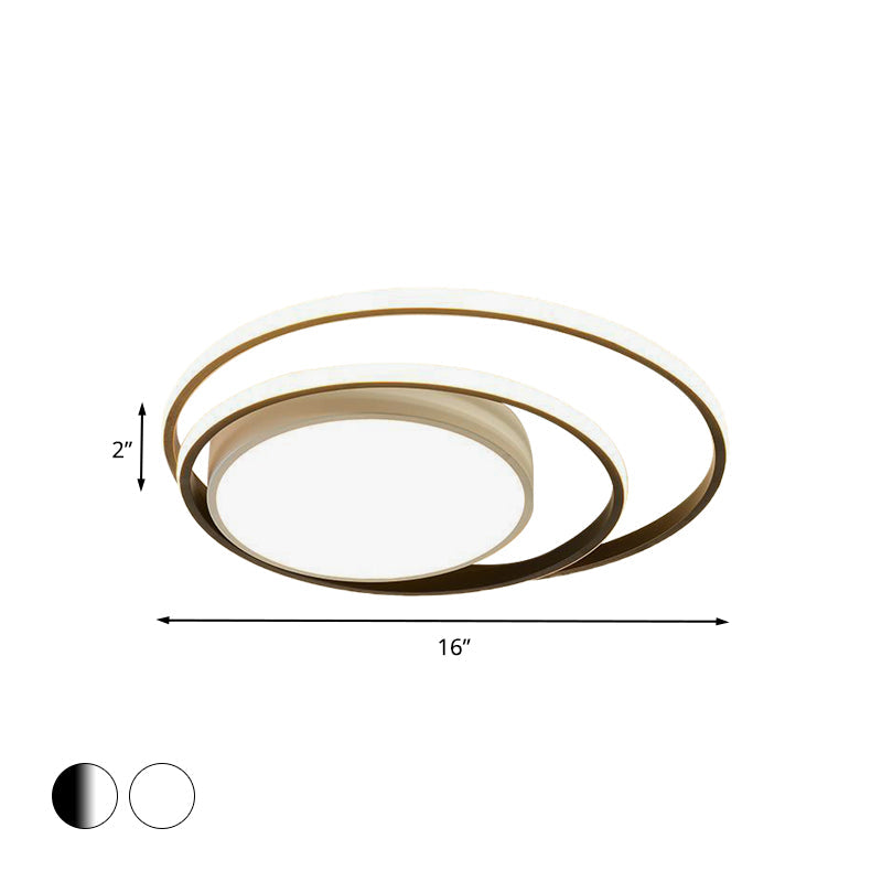 Led Bedroom Flush Mount Fixture With Dual Rings Acrylic Shade In Warm/White Light 16’/19.5’