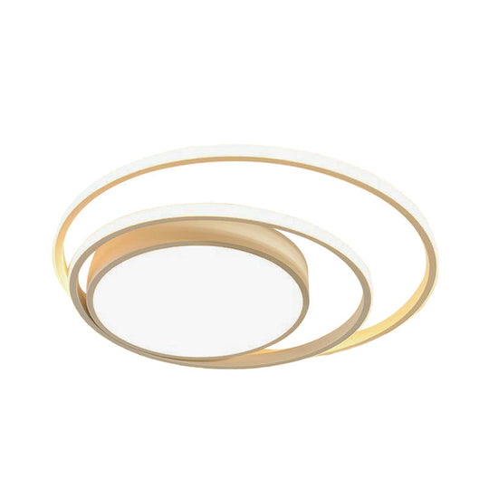 Led Bedroom Flush Mount Fixture With Dual Rings Acrylic Shade In Warm/White Light 16’/19.5’