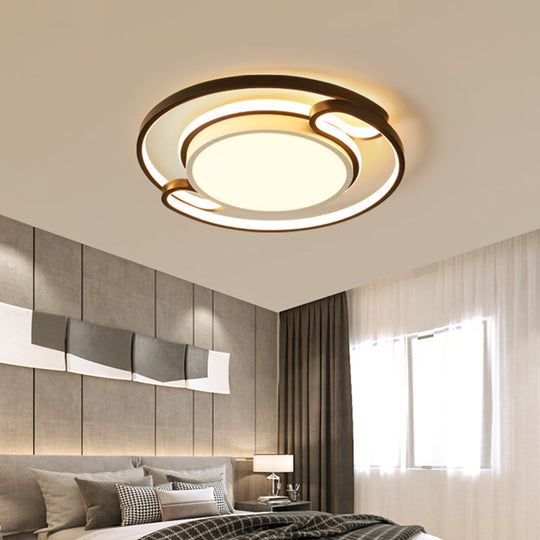 Modern Black Semi-Ring Led Flushmount For Bedroom 16/20.5 Wide Ceiling Mount Lighting