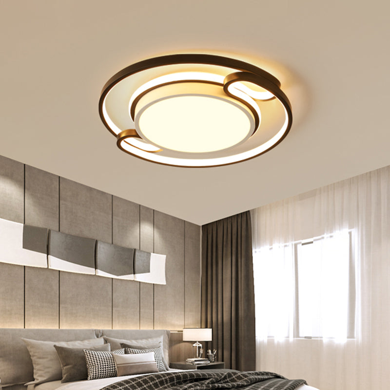 Modern Black Semi - Ring Led Flushmount For Bedroom 16’/20.5’ Wide – Ceiling Mount Lighting