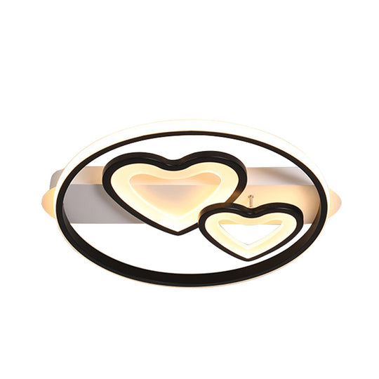 Acrylic Loving Hearts Led Flush Mount Ceiling Lamp - Simplicity 18/21.5 Wide Gold/Black/White Ring