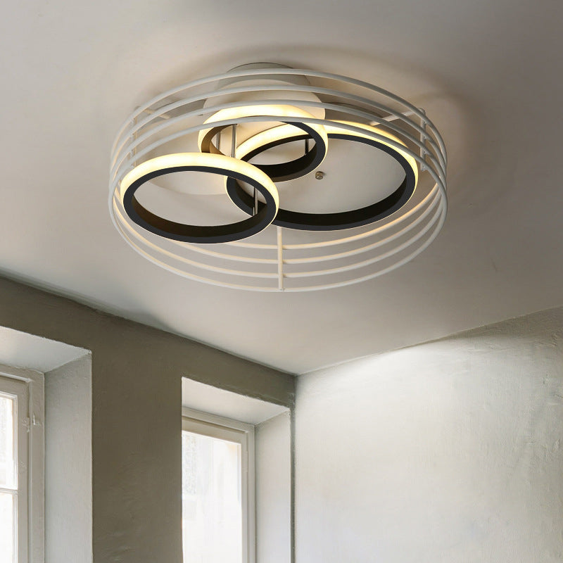 Contemporary Acrylic Flush Mount Ceiling Light With Overlapping Rings - 16/19.5 Wide Led Black/White