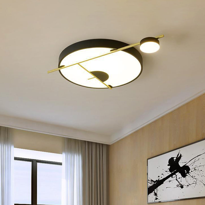 Modernist Led Flush Mount Ceiling Lamp Black/White - Gold Drum Fixture Acrylic Shade Warm/White