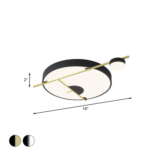 Modernist Led Flush Mount Ceiling Lamp Black/White-Gold Drum Fixture Acrylic Shade Warm/White Light
