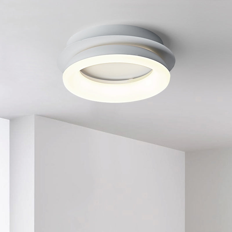 Minimalist Metal Led Ceiling Pendant Light - White Round/Square Flush Mount For Bedroom In