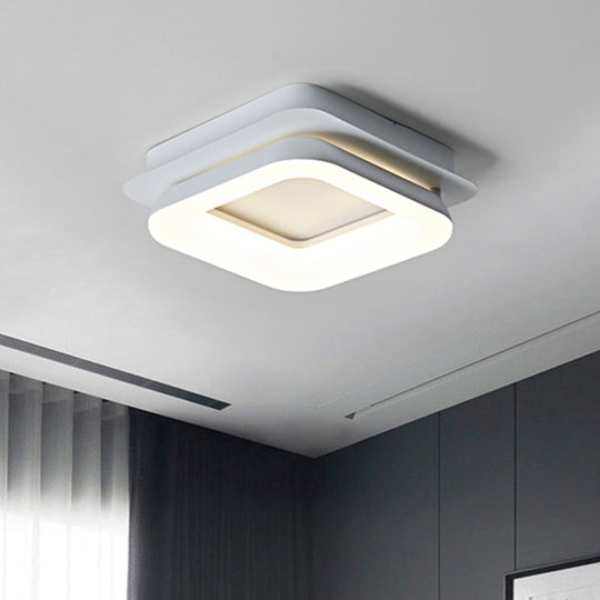 Minimalist Metal Led Ceiling Pendant Light - White Round/Square Flush Mount For Bedroom In