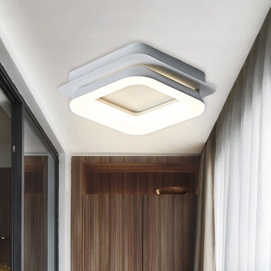 Minimalist Metal Led Ceiling Pendant Light - White Round/Square Flush Mount For Bedroom In