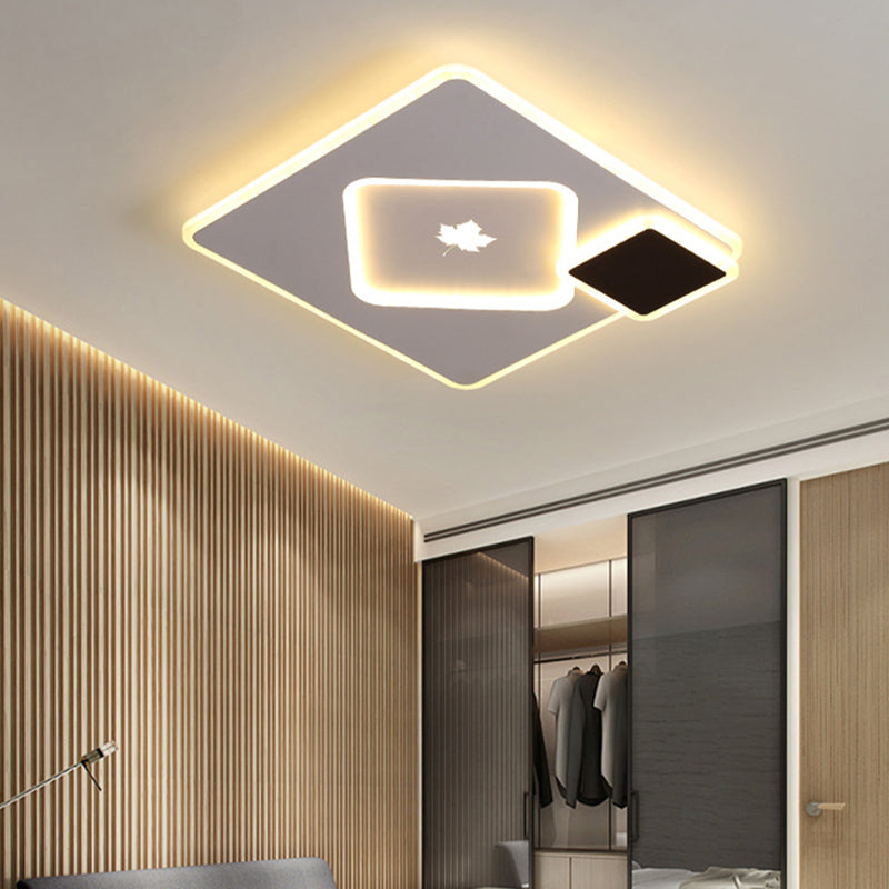 Modern Acrylic Led Flush Mount Light Fixture With Maple Leaf Pattern - 16’/19.5’ Wide Black/White