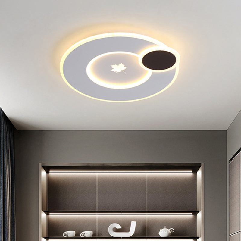 Modern Acrylic Led Flush Mount Light Fixture With Maple Leaf Pattern - 16/19.5 Wide Black/White
