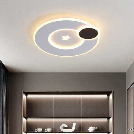 Modern Acrylic Led Flush Mount Light Fixture With Maple Leaf Pattern - 16/19.5 Wide Black/White