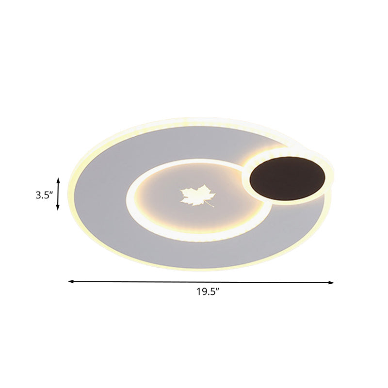 Modern Acrylic Led Flush Mount Light Fixture With Maple Leaf Pattern - 16’/19.5’ Wide Black/White