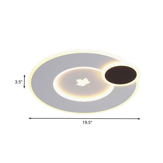Modern Acrylic Led Flush Mount Light Fixture With Maple Leaf Pattern - 16’/19.5’ Wide Black/White
