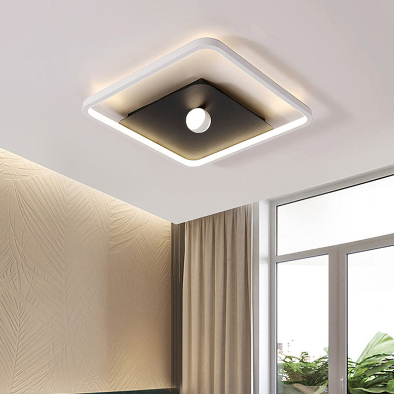 Contemporary Led Square Flush Mount Ceiling Light In Black And White Black-White