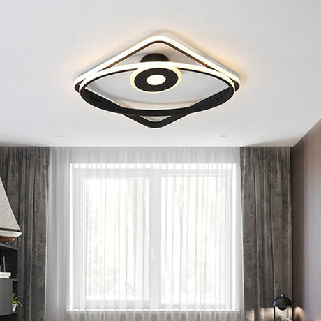 Led Geometric Flush Mount Ceiling Light Fixture In Contemporary White/Black With Acrylic Shade Black