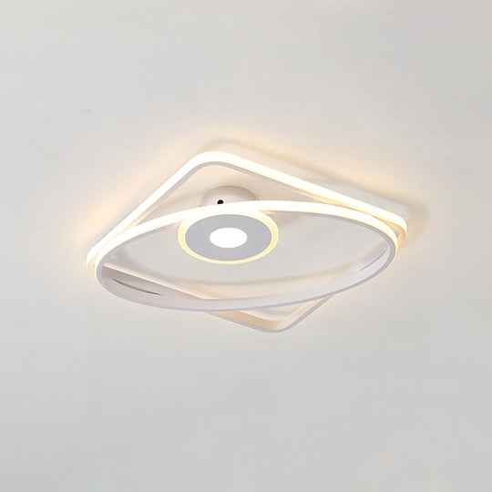 Led Geometric Flush Mount Ceiling Light Fixture In Contemporary White/Black With Acrylic Shade