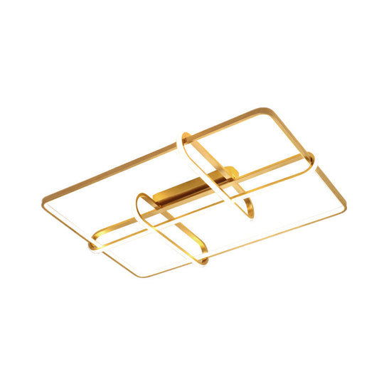 Minimalist Gold Led Ceiling Light With Acrylic Rectangle Frame And Oblong Design - Ideal For Living