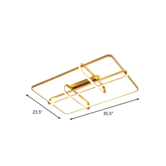 Minimalist Gold Led Ceiling Light With Acrylic Rectangle Frame And Oblong Design - Ideal For Living