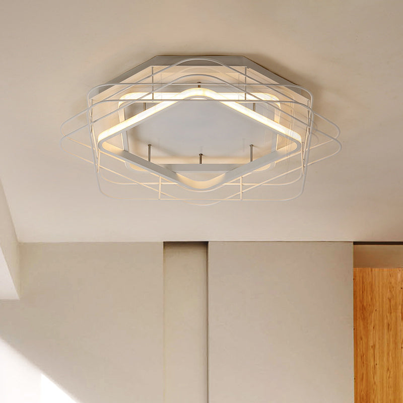 Modernist Acrylic Square Frame Flush Mount Lamp: 20.5/25 Wide Black/White Led Ceiling Fixture For