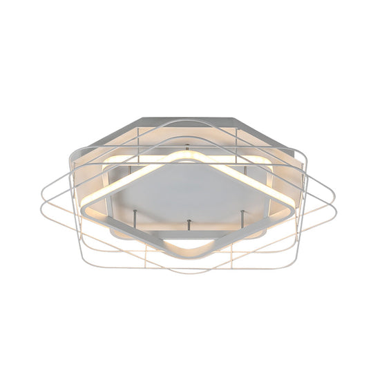 Modernist Acrylic Square Frame Flush Mount Lamp: 20.5’/25’ Wide Black/White Led Ceiling Fixture