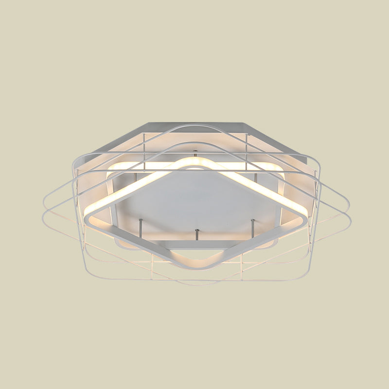 Modernist Acrylic Square Frame Flush Mount Lamp: 20.5/25 Wide Black/White Led Ceiling Fixture For