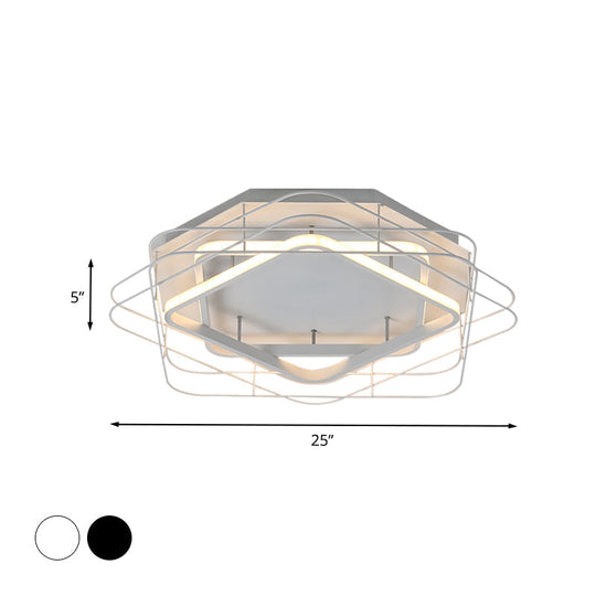 Modernist Acrylic Square Frame Flush Mount Lamp: 20.5/25 Wide Black/White Led Ceiling Fixture For
