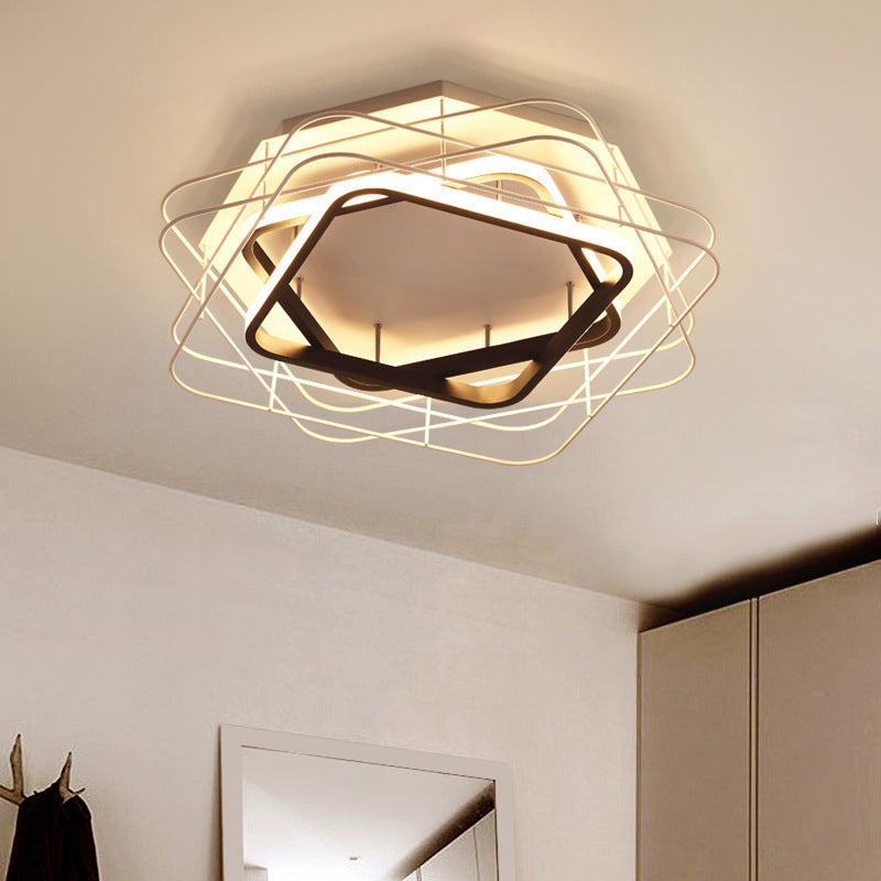 Modernist Acrylic Square Frame Flush Mount Lamp: 20.5’/25’ Wide Black/White Led Ceiling Fixture