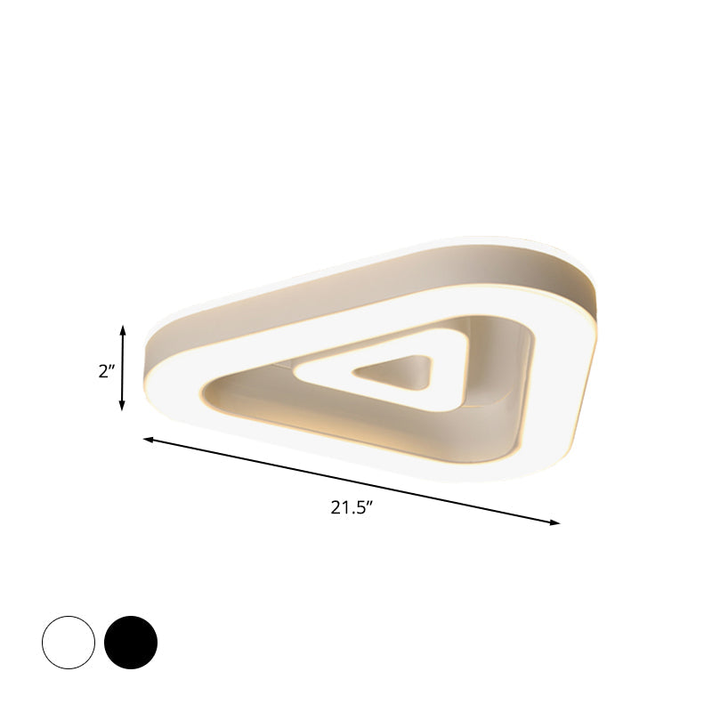Contemporary Triangular Flush Mount Led Ceiling Light - 18/21.5 Wide Black/White Ideal For Bedrooms