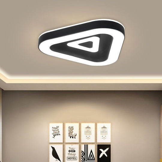 Contemporary Triangular Flush Mount Led Ceiling Light - 18/21.5 Wide Black/White Ideal For Bedrooms