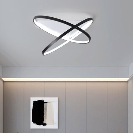 Modernist Dual Rings Led Flush Mount Ceiling Lamp In Black 16.5/20.5 W / 16.5