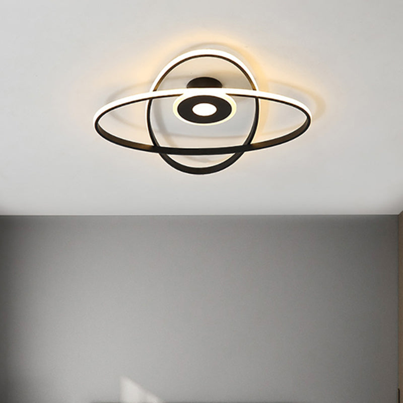 Contemporary Black/White Led Flush Mount Ceiling Light With Oval Frame Acrylic Shade - Warm/White