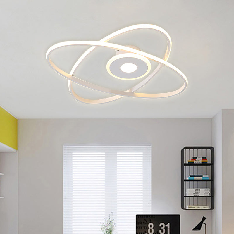 Contemporary Black/White Led Flush Mount Ceiling Light With Oval Frame Acrylic Shade - Warm/White