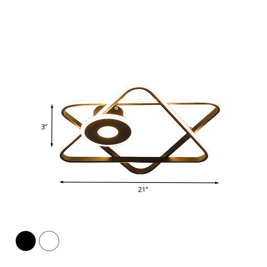 Minimalist Black/White Dual Triangular Frame Led Flush Light Fixture In Warm/White