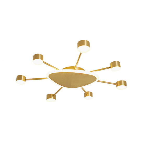 Modern Metal Brass Starburst Led Ceiling Light - Triangular 14/24.5 Wide Flush Mount With Drum