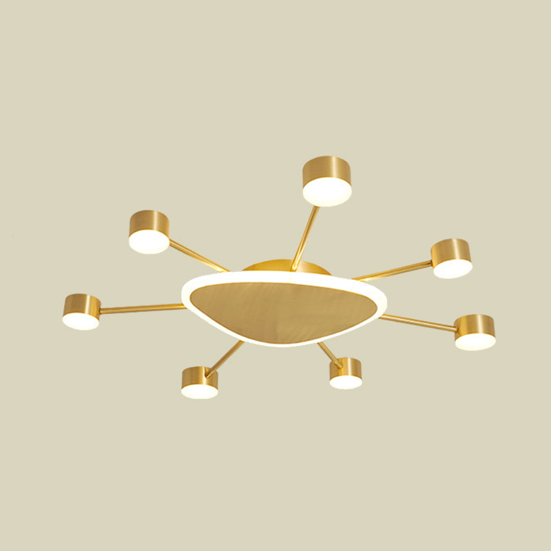 Modern Metal Brass Starburst Led Ceiling Light - Triangular 14’/24.5’ Wide Flush Mount With